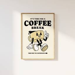 Time For A Coffee Break Retro Mascot Character Kitchen Print - Funky Decor, 70S 80S 90S Cartoon, Fun Trendy Bold Art - thumbnail 1