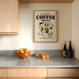 Time For A Coffee Break Retro Mascot Character Kitchen Print - Funky Decor, 70S 80S 90S Cartoon, Fun Trendy Bold Art - thumbnail 2