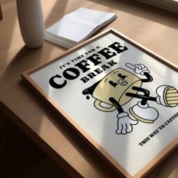 Time For A Coffee Break Retro Mascot Character Kitchen Print - Funky Decor, 70S 80S 90S Cartoon, Fun Trendy Bold Art - thumbnail 3