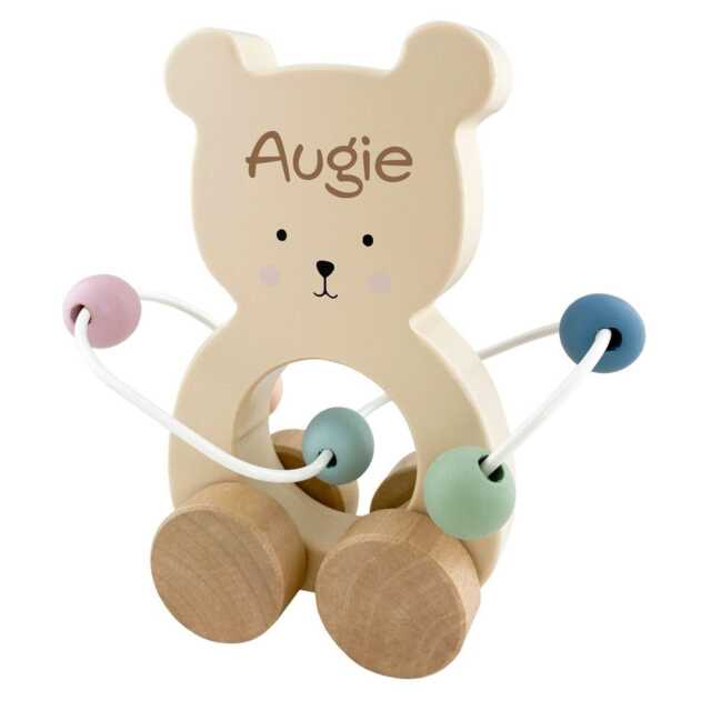 Personalised Teddy Abacus For Babies - Montessori Baby Toys Newborn Gift -Eco Baby Shower Sensory Toy Wooden Development - image 1