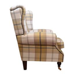 Queen Anne Wing Back Cottage Fireside Chair Balmoral Ochre - Mustard&grey Tartan - thumbnail 3
