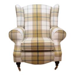 Queen Anne Wing Back Cottage Fireside Chair Balmoral Ochre - Mustard&grey Tartan - thumbnail 2