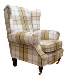Queen Anne Wing Back Cottage Fireside Chair Balmoral Ochre - Mustard&grey Tartan
