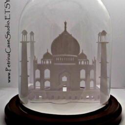Taj Mahal Paper Sculpture Under Glass Dome Wedding Invitation Art - thumbnail 3