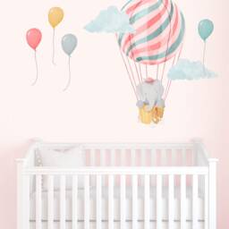 Small Elephant in Basket - Pink Fabric Wall Decal Nursery Daydreams Collection Mej - thumbnail 1