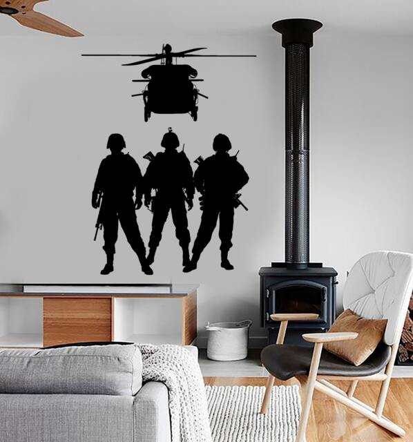 Wall Vinyl Army Soldier Helicopter Marine Guaranteed Quality Decal Mural Art 1665Dz - image 1