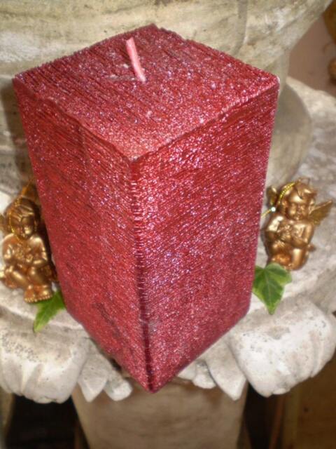 Romantic German Christmas Red Metallic Square Pillar Candles, Slow Burning Natural Wax, 80 Hours Burn Time