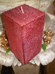 Romantic German Christmas Red Metallic Square Pillar Candles, Slow Burning Natural Wax, 80 Hours Burn Time