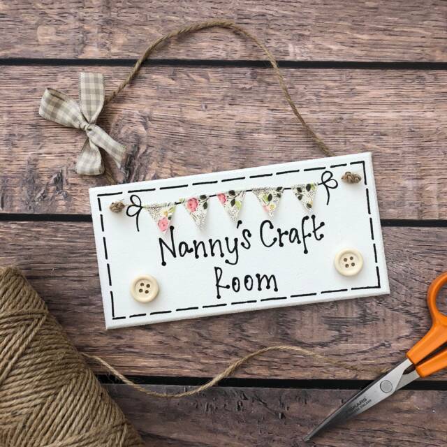 Personalized Craft Room Sign Handmade Wooden Door Plaque With Bunting - image 1