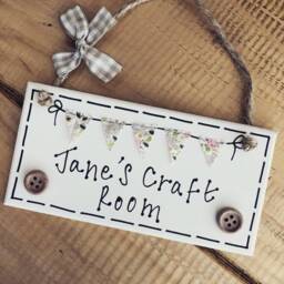 Personalized Craft Room Sign Handmade Wooden Door Plaque With Bunting - thumbnail 2