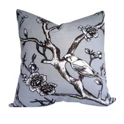 Dwell Studio Floral Bird Pillow Cover - Gray & White Cotton Accent Cushion - thumbnail 1