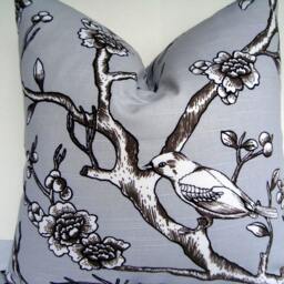 Dwell Studio Floral Bird Pillow Cover - Gray & White Cotton Accent Cushion - thumbnail 3