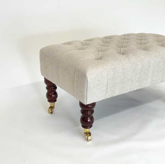 Large Chesterfield Footstool in Linen Coffee Table Plain Fabric Large Footstool. Chesterfield Ottoman Deep Button On Castor Legs - image 1