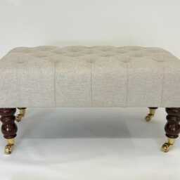 Large Chesterfield Footstool in Linen Coffee Table Plain Fabric Large Footstool. Chesterfield Ottoman Deep Button On Castor Legs - thumbnail 2