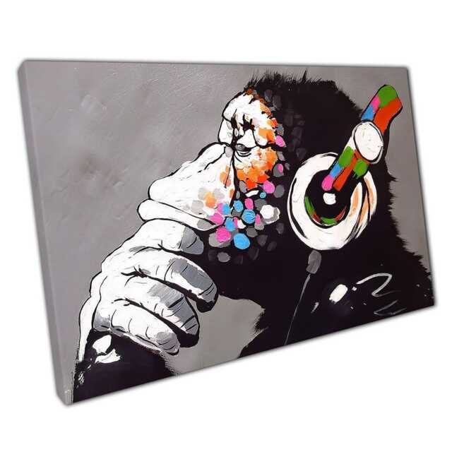 Banksy Dj Monkey Street Art Canvas Print Stylish Graffiti Decor For Home & Office Walls - image 1