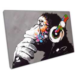 Banksy Dj Monkey Street Art Canvas Print Stylish Graffiti Decor For Home & Office Walls - thumbnail 1
