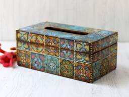 Tissue Box Cover Mexican Talavera Tile Style - thumbnail 1