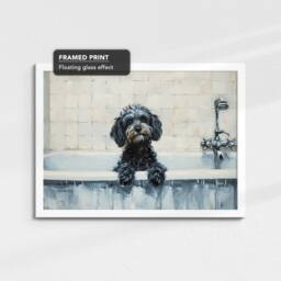 Cockapoo Bath Tub Dog Bathroom Oil Painting Framed Poster Print Or Canvas Wall Decor Art Bedroom Home Interior Gift For Pet Lover - thumbnail 3