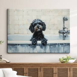 Cockapoo Bath Tub Dog Bathroom Oil Painting Framed Poster Print Or Canvas Wall Decor Art Bedroom Home Interior Gift For Pet Lover - thumbnail 1