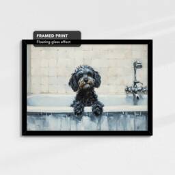 Cockapoo Bath Tub Dog Bathroom Oil Painting Framed Poster Print Or Canvas Wall Decor Art Bedroom Home Interior Gift For Pet Lover - thumbnail 2