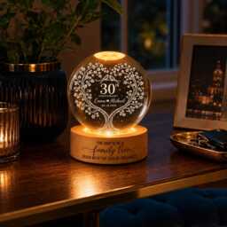 Personalized 30Th Anniversary Crystal Ball Night Light, Custom Wedding Gift For Parents, Pearl Keepsake, Couple Lamp - thumbnail 3