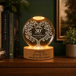 Personalized 30Th Anniversary Crystal Ball Night Light, Custom Wedding Gift For Parents, Pearl Keepsake, Couple Lamp - thumbnail 4