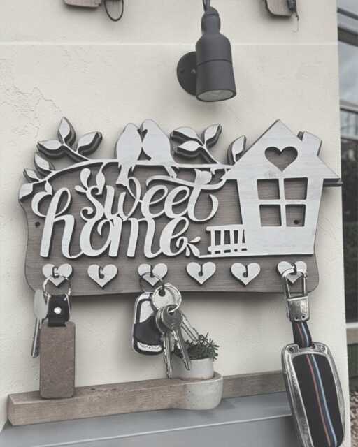 Personalised Sweet Home Key Holder Wooden Wall Rack - Housewarming Gift Farmhouse Organiser - image 1