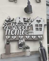 Personalised Sweet Home Key Holder Wooden Wall Rack - Housewarming Gift Farmhouse Organiser - thumbnail 1