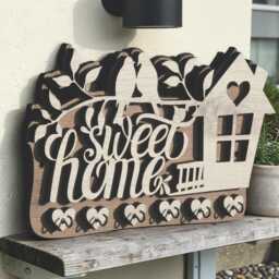 Personalised Sweet Home Key Holder Wooden Wall Rack - Housewarming Gift Farmhouse Organiser - thumbnail 2