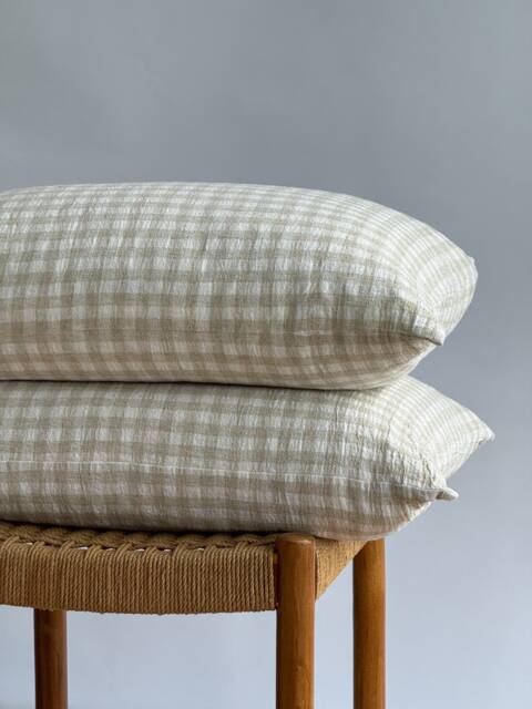 Plaid Pillow Cover Neutral Linen Blend, Farmhouse Style - image 1