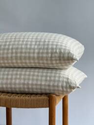 Plaid Pillow Cover Neutral Linen Blend, Farmhouse Style - thumbnail 1