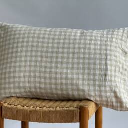 Plaid Pillow Cover Neutral Linen Blend, Farmhouse Style - thumbnail 2