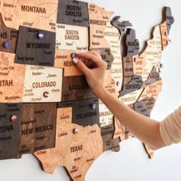 Us Travel Map Apartment Decor, Wood Push Pin Of United States, 5Th Anniversary Housewarming Boyfriend Gift, Wooden Wall Art Gifts - thumbnail 3