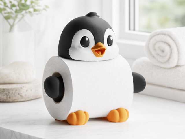 Penguin Loo Roll Holder, Freestanding Spare Bathroom Decor - image 1