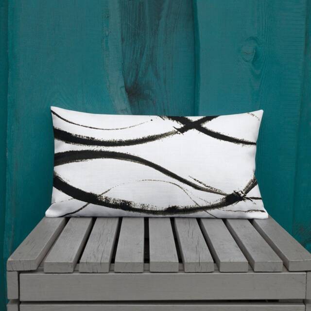 Abstract Black & White Lumbar Pillow Modern Home Decor - image 1
