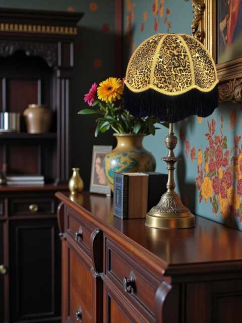 Handmade Leopard Animal Print Fabric Dome Lampshade With Black Fringe, Made in The UK - image 1