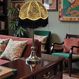 Handmade Leopard Animal Print Fabric Dome Lampshade With Black Fringe, Made in The UK - thumbnail 2