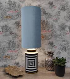 Extra Tall Drum Lampshade in Light Dusky Blue Velvet, 50cm Height - thumbnail 1