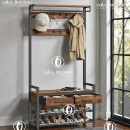 Hall Tree With Shoe Bench, Coat Rack Entryway Furniture, Storage Bench Hooks, Drawers & Rack, Industrial Hallway Organizer - thumbnail 2