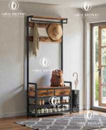 Hall Tree With Shoe Bench, Coat Rack Entryway Furniture, Storage Bench Hooks, Drawers & Rack, Industrial Hallway Organizer