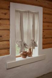 Stonewashed Linen Or Cotton Tie-Up Curtain Farmhouse Style, Organic Fabric Kitchen Blinds - thumbnail 1