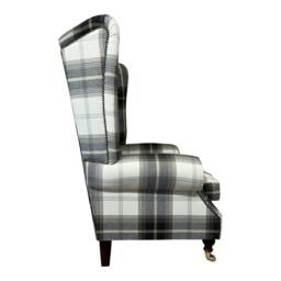 Queen Anne Wingback Fireside Chair Extra Tall Charcoal Tartan - thumbnail 3