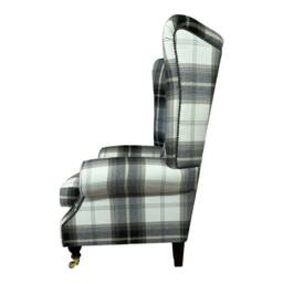 Queen Anne Wingback Fireside Chair Extra Tall Charcoal Tartan - thumbnail 4
