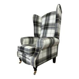 Queen Anne Wingback Fireside Chair Extra Tall Charcoal Tartan - thumbnail 2