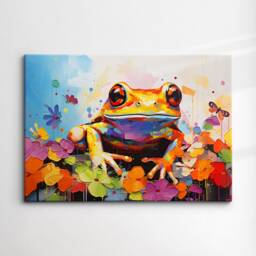 Fun & Unique Frog Abstract Modern Oil Painting Wall Art Animal Framed Canvas Poster Print, Home Kitchen Office Room Decor Pet Gift Idea - thumbnail 3