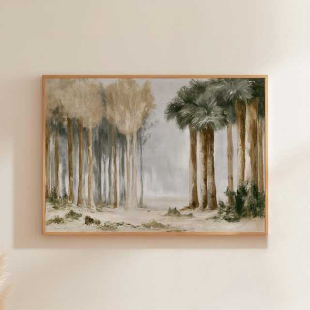 Neutral Forest Poster, Tall Tree Wall Art, Woodland Landscape Print - image 1