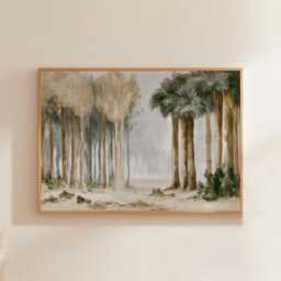 Neutral Forest Poster, Tall Tree Wall Art, Woodland Landscape Print - thumbnail 1