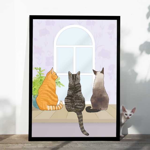 Customised Cat Portrait Print - Up To 3 Cats - Framed Or Unframed - image 1