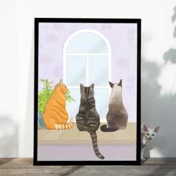 Customised Cat Portrait Print - Up To 3 Cats - Framed Or Unframed - thumbnail 1
