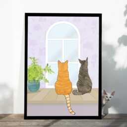 Customised Cat Portrait Print - Up To 3 Cats - Framed Or Unframed - thumbnail 3